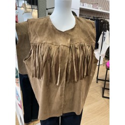 Gilet sans manches franges camel
