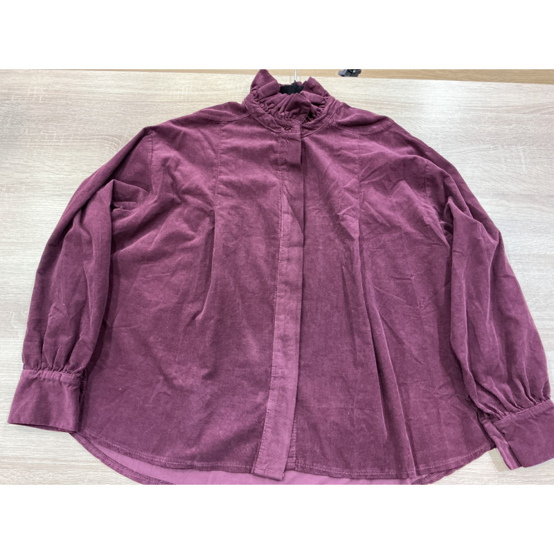 Chemise velours col victorien prune