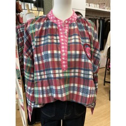 Blouse carreaux bleu et framboise