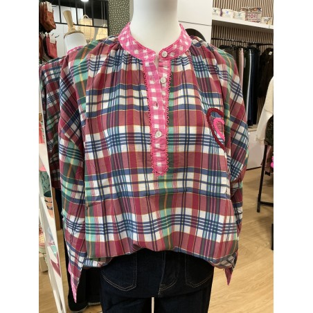 Blouse carreaux bleu et framboise
