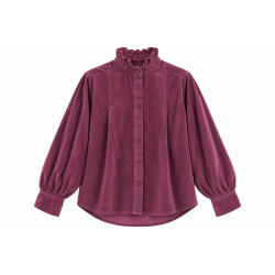 Chemise velours col victorien prune
