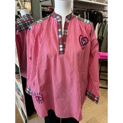 Blouse rayée rose et rouge