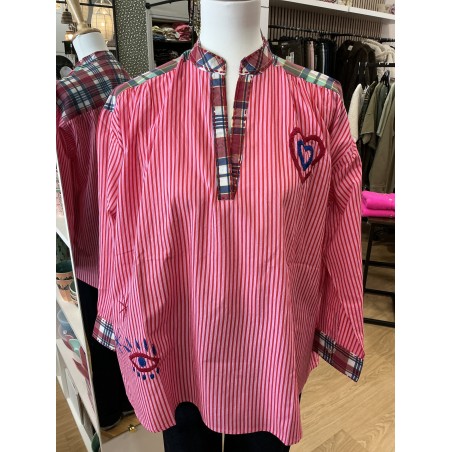 Blouse rayée rose et rouge