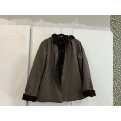 Parka courte choco fourrée réversible léopard