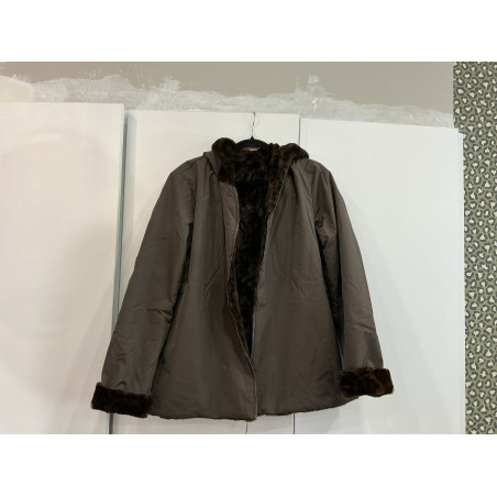 Parka courte choco fourrée réversible léopard