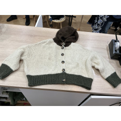 Gilet à capuche choco écru et kaki