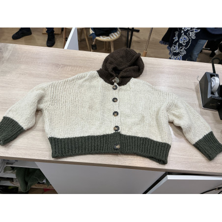 Gilet à capuche choco écru et kaki