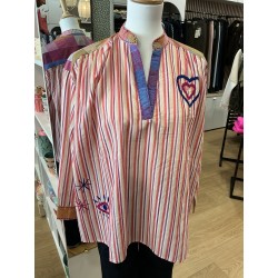 Blouse rayée beige , rose
