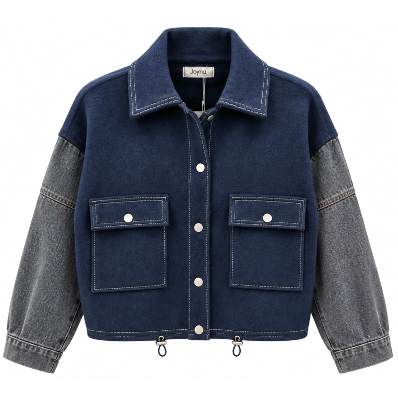 Veste marine  manche jeans grise