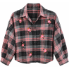 Chemise carreaux grise et rose à fleur