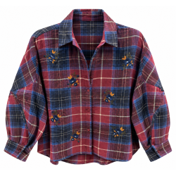 Chemise carreaux marine et bordeaux à fleur