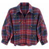 Chemise carreaux marine et bordeaux à fleur
