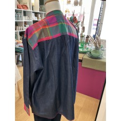 Blouse jeans brut et cœur rose