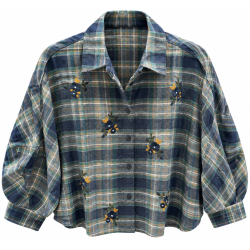Chemise carreau marine et kaki à fleur