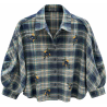 Chemise carreau marine et kaki à fleur