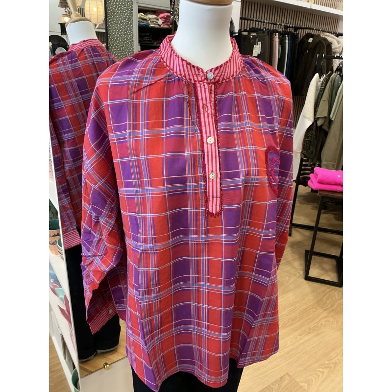 Blouse carreaux violet et rouge