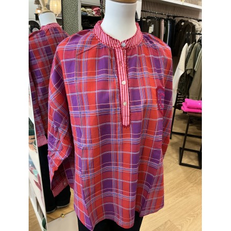 Blouse carreaux violet et rouge