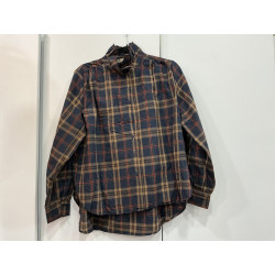 Chemise carreaux marine et camel col victorien