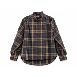 Chemise carreaux marine et camel col victorien
