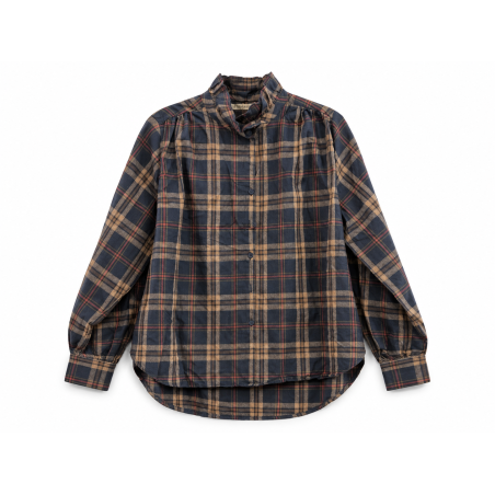 Chemise carreaux marine et camel col victorien