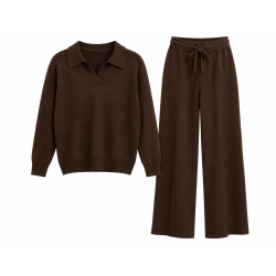Ensemble pull col polo pantalon choco