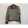 Pull col polo rayé marron et beige