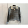 Pull col polo rayé bleu ciel et marron