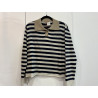 Pull col polo rayé bleu marine et beige