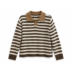 Pull col polo rayé marron et beige