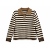 Pull col polo rayé marron et beige