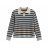 Pull col polo rayé bleu ciel et marron