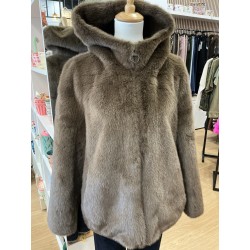Veste fourrure à capuche choco