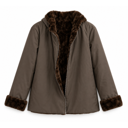 Parka courte choco fourrée réversible léopard