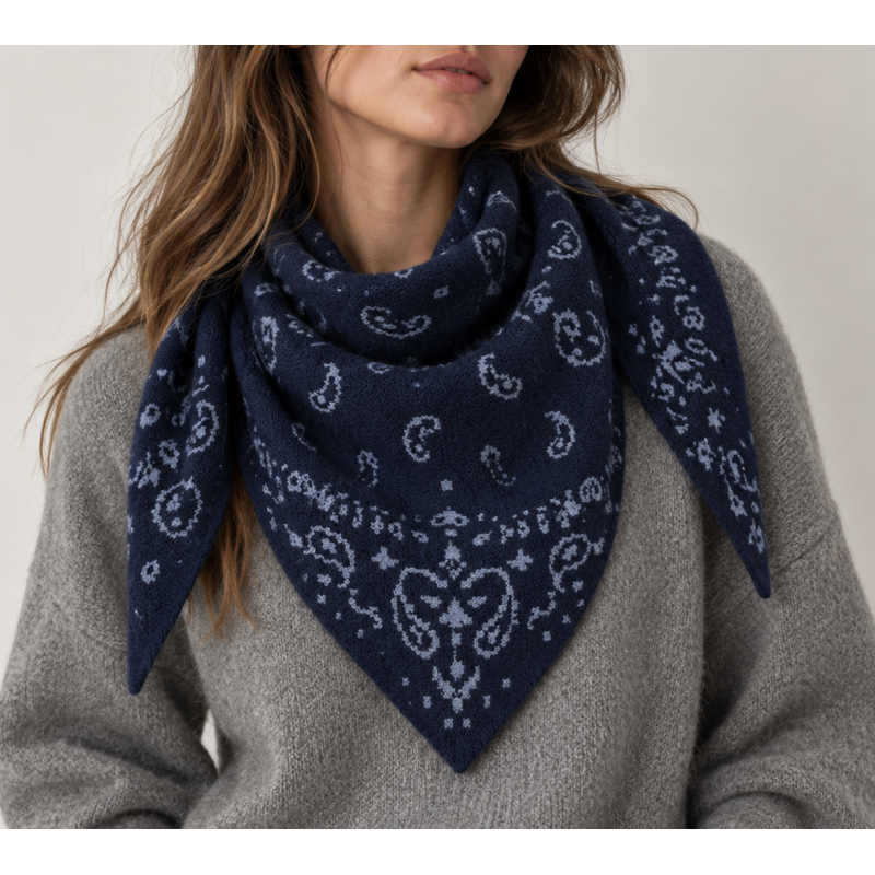 Echarpe triangle motif bandana marine