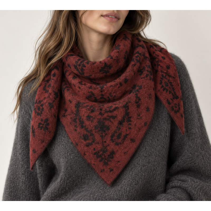 Echarpe triangle motif bandana bordeaux