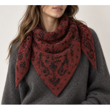 Echarpe triangle motif bandana bordeaux
