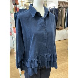 Chemise velours volants marine