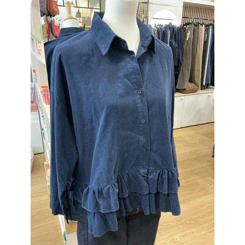 Chemise velours volants marine