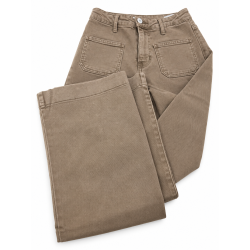 Jeans long large poches plaquées caramel