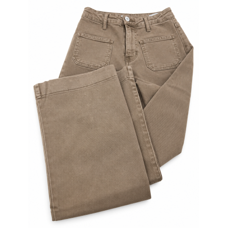 Jeans long large poches plaquées caramel