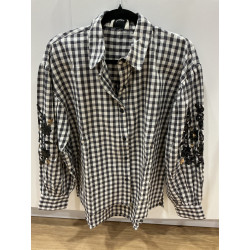 Chemise carreaux noir et blanc sequins
