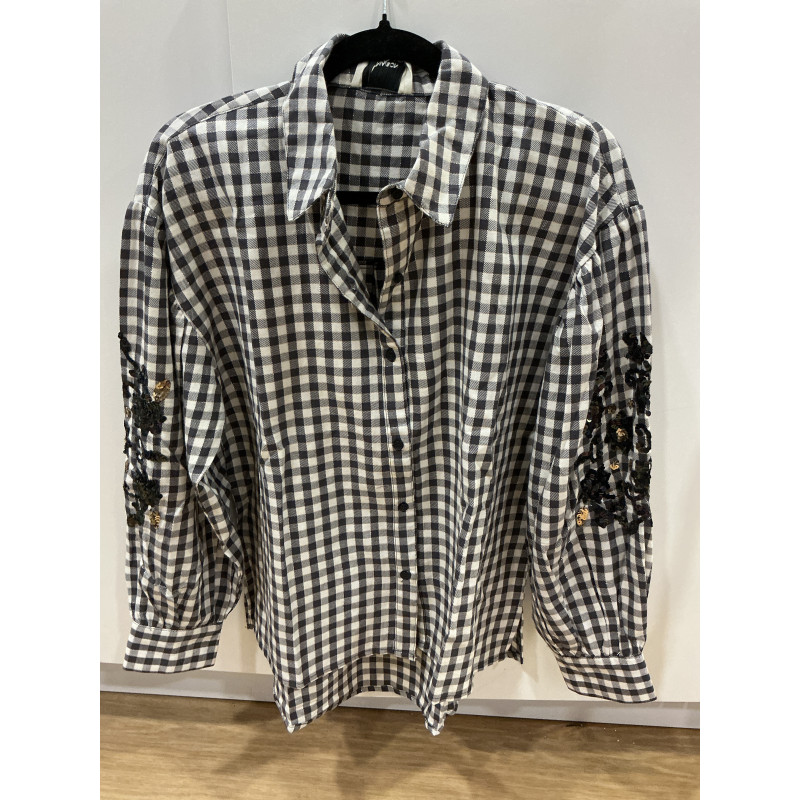 Chemise carreaux noir et blanc sequins