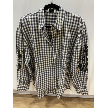 Chemise carreaux noir et blanc sequins