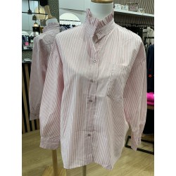 Chemise rayée col victorien rose