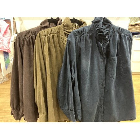Chemise velours col volant