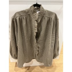 Chemise vichy col volant beige