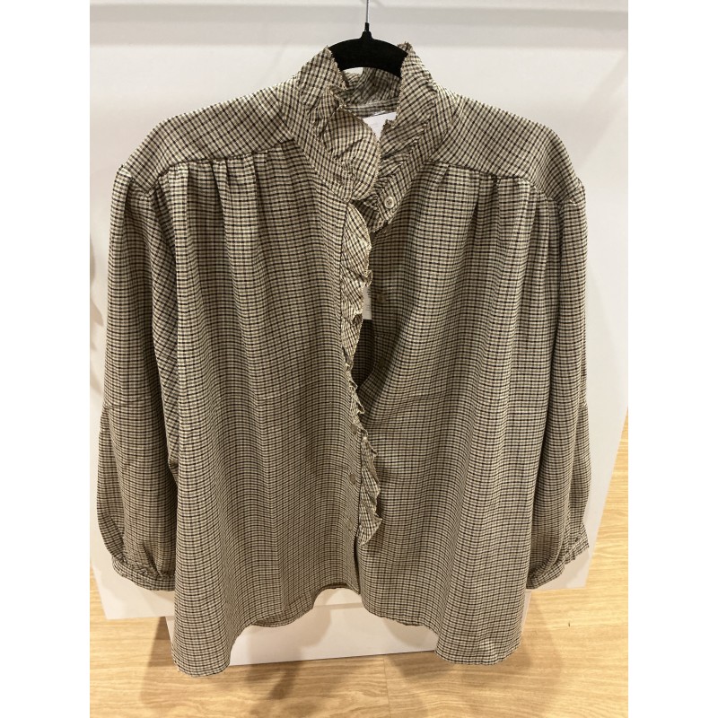 Chemise vichy col volant beige