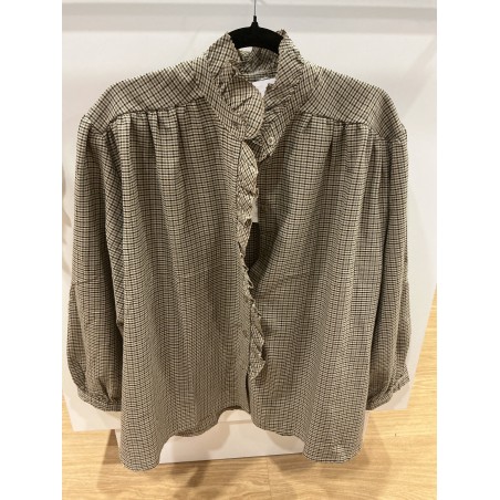 Chemise vichy col volant beige