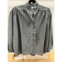 Chemise vichy col volant bleu