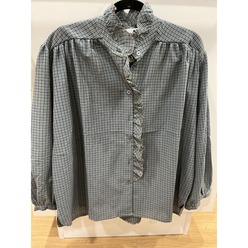 Chemise vichy col volant bleu